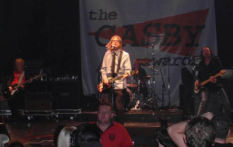 4/5ths of the band performing at the CASBYs, (l-r): Kris, Moe, Dave, Brad. Photo by Lanny Pizzingrilli.